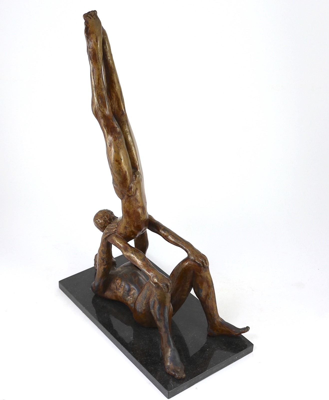 John William Mills PPRBS ARCA FRSA, (b.1933), 'Acrobat', bronze, 38cm wide 59cm high